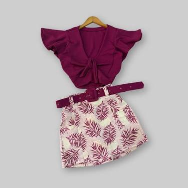 Imagem de Conjunto Plus Size Feminino Cropped+Short saia+cinto 0631 - Bellucy Mo