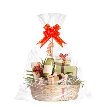 Imagem de Sacos de celofane extragrandes para embrulhar cestas transparentes, 43 x 58 cm, 20 peças, sacos de violoncelo grandes de plástico OPP com laços de puxar, envoltório de celofane transparente para