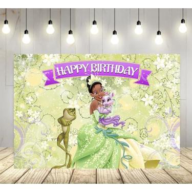 Imagem de Pano de fundo de princesa Tiana para artigos de festa de aniversário fundos fotográficos tema de aniversário princesa e sapo faixa de chá de bebê 150 x 96 cm