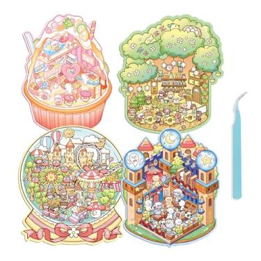Imagem de PRSTINCOL 4 Sets DIY 3D House Stickers with Greeting Cards,Cute Cartoon Miniature Scenes for Kids Crafts, Adult Art Therapy and Birthday Party Favors,Make Your Own Stickers