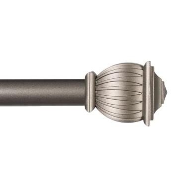 Imagem de Kenney KN71673 Beckett Haste de cortina decorativa padrão de extremidade quadrada macia, comprimento ajustável de 71 a 122 cm, acabamento em estanho, tubo de aço de 1,5 cm de diâmetro, 1 pacote com 1