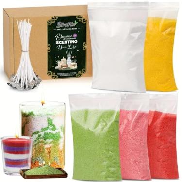 Imagem de Kit de fabricação de velas de cera de areia DIY de 5 cores – cera perolada recarregável com pavios de vela, suprimentos de velas perfumadas para Halloween, Natal, casamento, decoração de casa (kit de