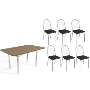 Imagem de Sala de Jantar Completa Elba c/ Tampo de Madeira 160cm e 6 Cadeiras No