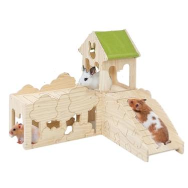 Imagem de Esconderijo de porquinho-da-índia de madeira, brinquedos de escalada, labirinto de hamster, acessórios de animais pequenos para coelho, chinchila, rato, camundongo, gerbil (combinações 8)