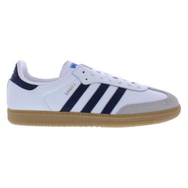 Imagem de adidas Originals Tênis de futebol masculino Samba, Branco nuvem/índigo/branco, 35