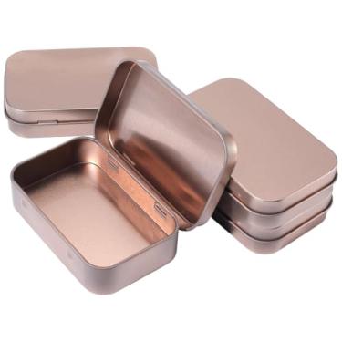 Imagem de SOFPLATE Embalagem com 4 caixas de metal articuladas retangulares vazias com dobradiça navajo branca pequena pequena tampa de ferro para armazenamento de recipientes organizadores portáteis para