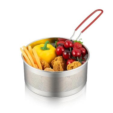 Imagem de ChimimeDecor Cesta De Fritura, Redonda Aço Inoxidável Para Fritadeira Com Alça Longa E Removível Silicone Resistente Ao Calor Batatas Fritas, Frangos Vegetais Cozinhar, Massas, 7"