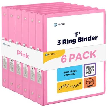 Imagem de Fichário de 3 anéis rosa, 2,5 cm, capa transparente de 2,5 cm com 2 bolsos internos, fichário de material escolar colorido, também disponível em cinza, azul, roxo, verde e vermelho (6 peças) – por