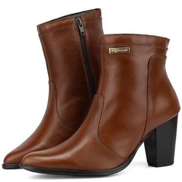 Imagem de Bota Cano Curto em Couro Bico Fino SapatoFran Salto Grosso com Zíper M