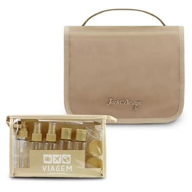 Imagem de Kit Necessaire C- Gancho E Frascos P- Viagem Premium Bege