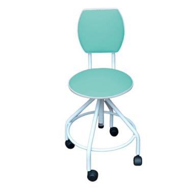 Imagem de Mocho Banco Giratório Regulável Esmaltado Com Rodízios e Encosto Verde