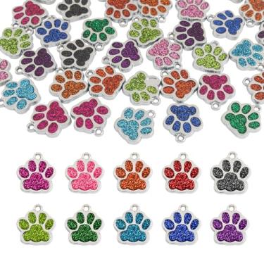 Imagem de Framendino, Pacote com 24 miçangas com estampa de pata de animal gato e cachorro em massa para fazer joias faça você mesmo, colar, pulseira, cores mistas