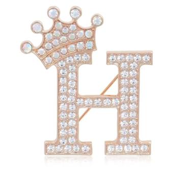 Imagem de Broche de letra inicial com coroa para mulheres, meninas, homens, meninos, broches de nome personalizado, artesanato, broche, colorido, strass, broche, ouro, A-Z, Zircônia cúbica