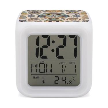 Imagem de RTFGHJS Despertador colorido padrão de coruja despertador colorido pequeno visor LED despertador digital relógio compacto relógio eletrônico para quartos cabeceira mesa prateleira tamanho único