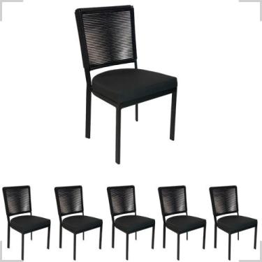 Imagem de Cadeira De Jantar Alumínio Kit 6 Confortável Corda Estofada - Aluminiu