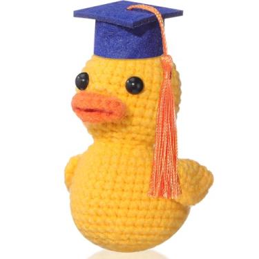 Imagem de Gerrii Presente de formatura 2025 fofo inspirador positivo pato com boné de formatura borla emocional crochê engraçado presente de graduação para ela ele graduação universitária (azul/laranja)