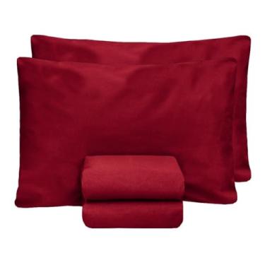 Imagem de Kit Jogo Lençol Casal Elástico E Fronhas 3pçs 400 Fios Hotel, Lençol e 02 Porta Travesseiro, Toque de Pêssego Super Macio, Qualidade Premium, Costura Reforçada, Antialérgico (Vermelho)
