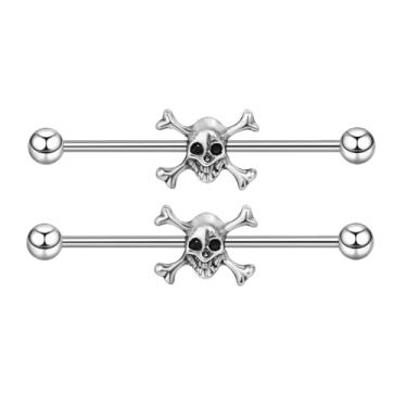 Imagem de Lantine Piercing industrial crânio 14G 38 mm barra andaime barra aço inoxidável cartilagem piercing brincos para mulheres e homens