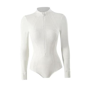 Imagem de YIJU Maiô feminino de manga comprida, roupa de banho para surf, secagem rápida, para mergulho com snorkel, viagens, esportes aquáticos, wakeboard, M
