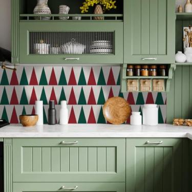 Imagem de Alwayspon Adesivo de azulejo de parede de vinil adesivo autoadesivo adesivo na parede adesivo de parede decalque para cozinha banheiro 10 peças x 20 x 20 cm, vermelho verde branco decoração de Natal