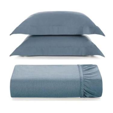 Imagem de Kit 2 Fronhas + Lençol King Elástico Bossa 300 Fios 100% - Karsten