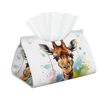 Imagem de Capa de caixa de lenços moderna de couro PU suporte de caixa de lenços de papel facial bonito girafa aquarela estojo organizador de papel facial dispensador para banheiro, penteadeira, escritório