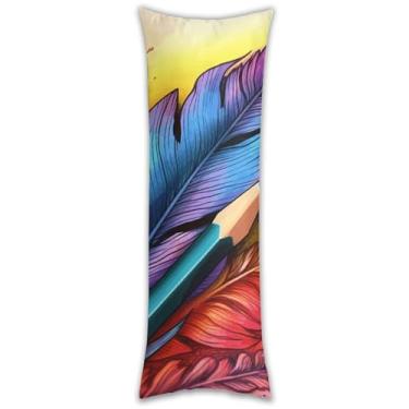 Imagem de Capa de travesseiro de corpo de penas coloridas ultra macia respirável longa fronha de cama decorativa 137.2 cm x 50.8 cm fronha de cama com zíper oculto capas de almofada para sofá de quarto