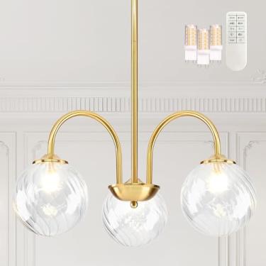 Imagem de Bagood Lustre Sputnik Dourado Com 3 Luzes, Pendente Em Formato De Globo, 19,6" Moderno, Cúpula Vidro Transparente, Regulável Para Quarto, Cozinha E Sala Estar (Lâmpada G9 Controle Remoto Inclusos)