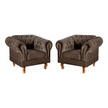 Imagem de Kit 2 Poltronas Chesterfield Dom Pedro Vintage Retrô Capitonê Veludo Marrom