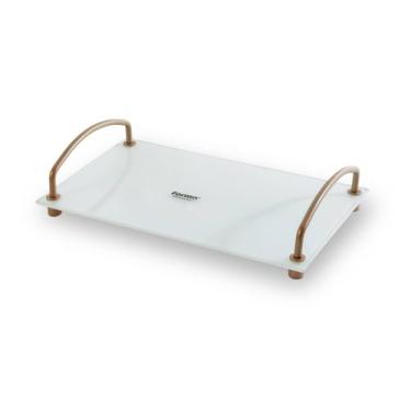 Imagem de Bandeja Organizadora Decorativa Vidro e Aço Branco e Dourado - Forma
