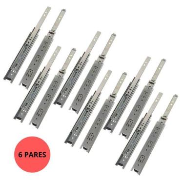 Imagem de Kit Corrediça Gaveta Trilho Telescópico 30X350mm Com 6 Pares - Rayco, 