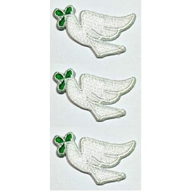 Imagem de Conjunto de 3 peças de mini pomba branca pequena pássaro voando desenho animado bordado ferro no patch logotipo colete casaco casaco com capuz mochila remendo artes artesanato DIY bordado costura para