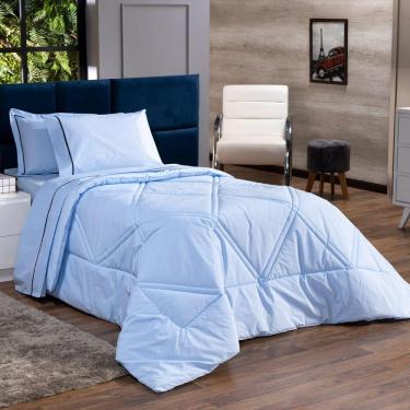 Imagem de Kit Edredom Liso Milano Dupla Face Solteiro 02 Cor Azul