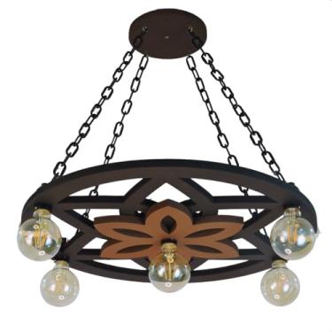 Imagem de Luminária Mandala MDF Bocais E27 | Iluminação Decorativa Artesanal Zen para Salas, Estúdios de Yoga, Varandas e Espaços Gourmet (Média)