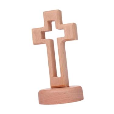 Imagem de Generic Cruz de madeira para mesa, cruz de pé para enfeites de prateleira para casa, Base Redonda