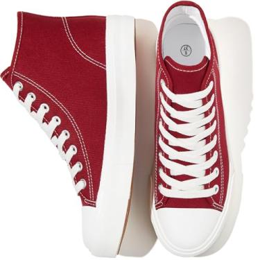 Imagem de Uoidru Tênis De Cano Alto Feminino, Calçado Lona, Branco, Casual, Com Cadarço, Moderno (Vinho Tinto, Eua 8,5)