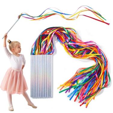 Imagem de Simgoing 12 fitas de dança arco-íris cintilantes lembrancinhas de festa de ginástica rítmica varinhas de bastão multicoloridas fitas giratórias no bastão para ginástica artística arco-íris artigos de