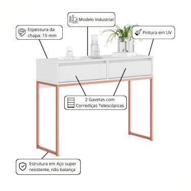 Imagem de Buffet Luce Retro Madeira 2 Gavetas Estilo Industrial Branco Cobre - M