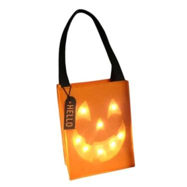 Imagem de CarpNettore Saco de Doces de Halloween com LED, Cesta de Festa, Enfeite Pendurado, PU E Balde de Esponja, Adequado para Chocolates E Salgadinhos, Laranja