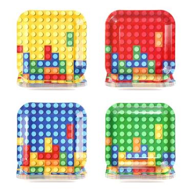 Imagem de Grencian 60 peças de placas quadradas para blocos de construção, 18 cm, grandes, descartáveis, resistentes, blocos coloridos, amarelos, vermelhos, azuis, verdes, para crianças, tema de jogos, clubes