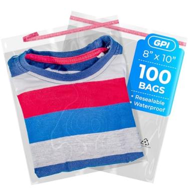 Imagem de 100 sacos de poliéster autoseláveis de 20 x 25 cm com aviso de asfixia, sacos plásticos transparentes de 1,5 mm com fita adesiva resselável para envio e embalagem de roupas e camisetas. GPI