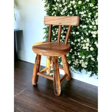 Imagem de Banquinho Madeira Maciça Encosto Banqueta Pequena Tamborete Banco Cozinha Decoração papel de parede(COM VERNIZ)