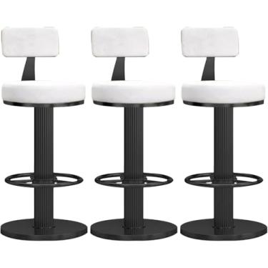 Imagem de Bancos de bar modernos, conjunto de 3 bancos giratórios de veludo de bar, cadeiras de bar com altura do balcão, altura ajustável para casa, bar, cozinha, cadeira de ilha, branco + preto