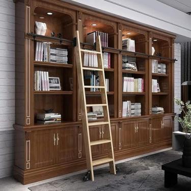 Imagem de Ferragens de escada de biblioteca de rolamento, com rodas de rolo de piso (sem escada), biblioteca de escada deslizante de 1 m - 6 m, conjunto completo de trilhos + acessórios de extensão, kit de