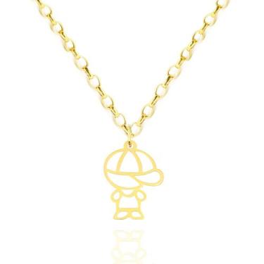 Imagem de Corrente Portuguesa Com Pingente Menino Filho Em Ouro 18k 50 cm - AGAP