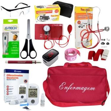 Imagem de Kit de enfermagem vermelho premium com oxímetro