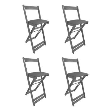 Imagem de Kit 4 Cadeiras Bistro Dobrável de Madeira Estofada Preta - Preto