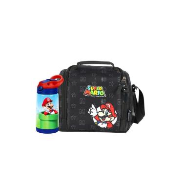 Imagem de Kit Escolar Super Mario Lancheira Térmica + Garrafa - Preto