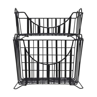 Imagem de Gourmet Basics by Mikasa Cestas de armazenamento empilháveis para cozinha, banheiro, escritório, conjunto de 2, preto