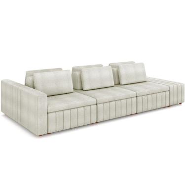 Imagem de Sofá Ilha com Puff para Sala Living 335cm Amber M03 Bouclê Bege Claro - Lyam Decor